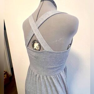 Express Heather Grey Jersey Maxi Halter Dress Wide Crisscross Straps Women Small
